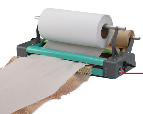 Electric honeycomb paper dispenser designed to stretch and dispense honeycomb paper up to 510mm wide. Compact design, 50W power, CE certified.