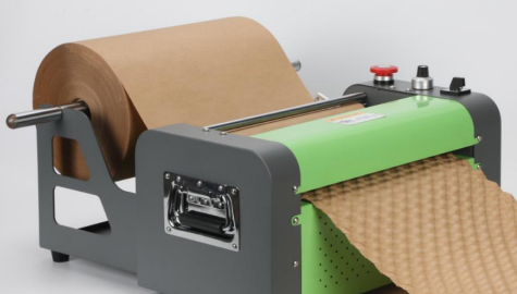 On-demand paper cushion machine that converts Z-folding kraft paper into protective pads. 200W power, 10m/min speed, 34cm width.